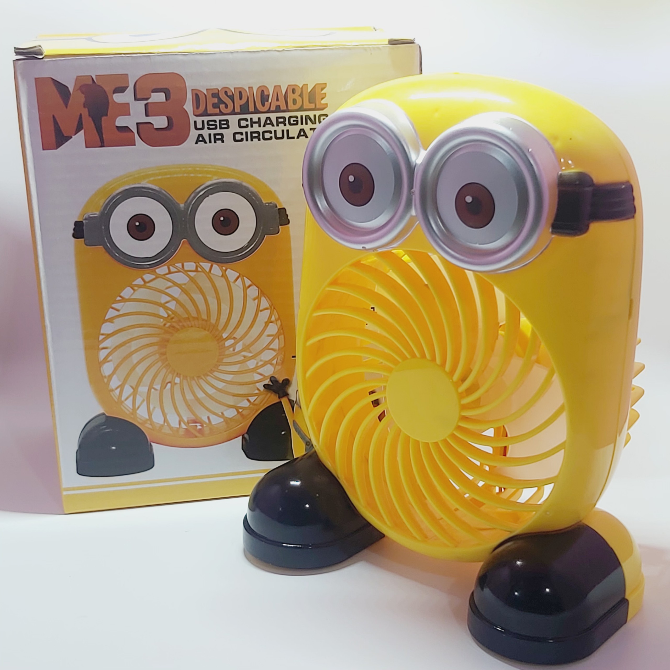 Battery charge fan-shaped animal minion 2 modes to table good quality-electric fan mini 3 Wing để table minion premium-fan cage to table Minion-Quat board-fan minion USB port-fan minion mini cherub,