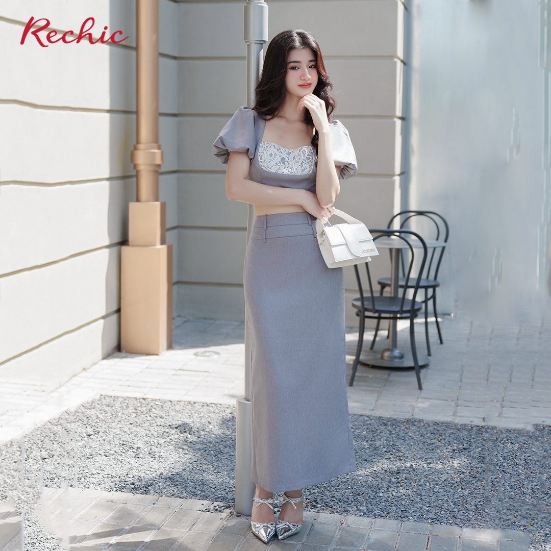 RECHIC Chân váy dài Haley suông xẻ tà nhẹ sau sang trọng thanh lịch