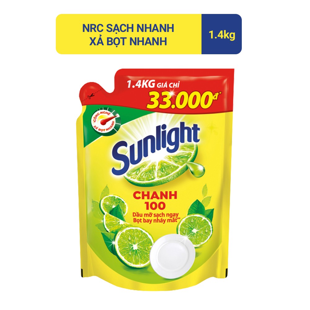 [HCM]Nước rửa chén Sunlight Chanh túi 1.4kg