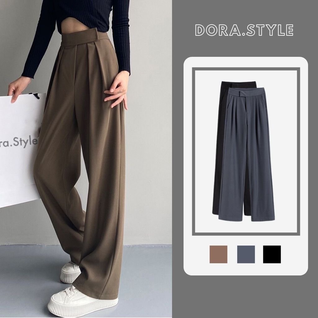 Quần Nữ Dora Style Ống Rộng Cạp Dán, Siêu Hack Dáng, Phong Cách Hàn Quốc