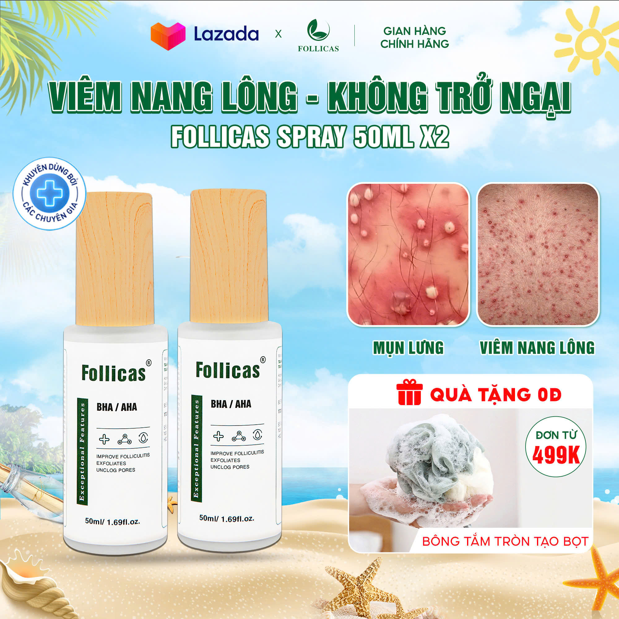 Combo 2 Xịt Viêm Nang Lông Follicas Giúp Giảm Mụn Lưng Viêm Lỗ Chân Lông 50ml