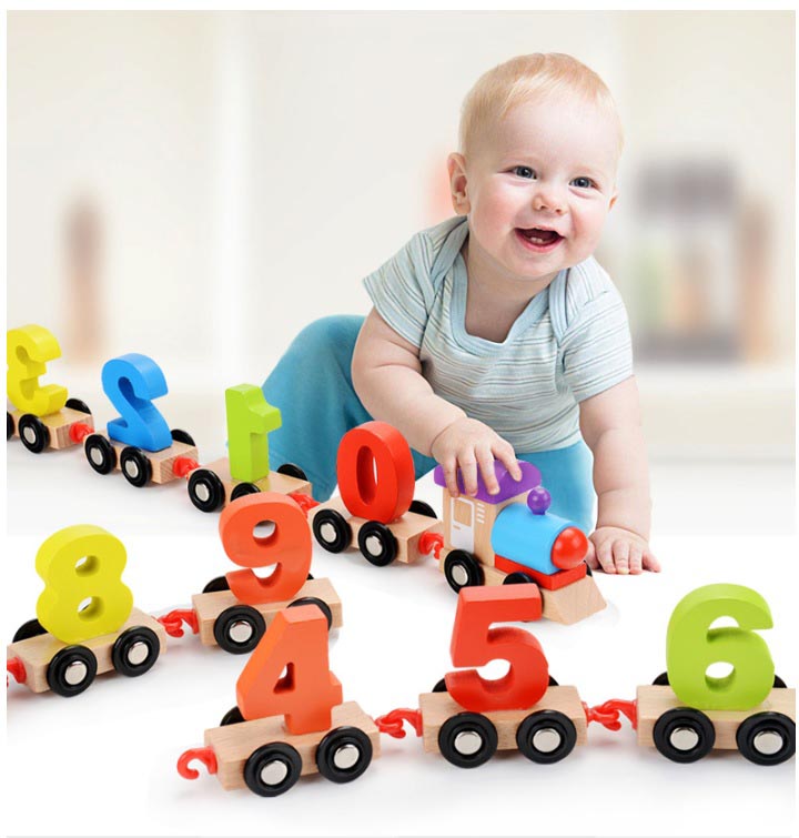 Đồ chơi xếp hình đoàn tàu gỗ chữ số từ 0 đến 10 keéo dây