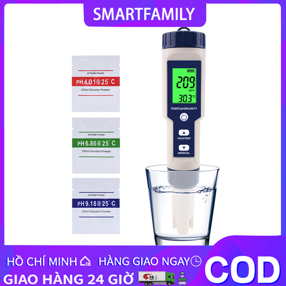 【Bút Kiểm Tra Chất Lượng Nước 5 Trong 1 Máy Đo Độ Mặn Và Độ PH 5 Trong 1, Dùng Để Làm Vườn Và Đo Độ PH/Tds/Ec/Độ MặN/Nhiệt Độ