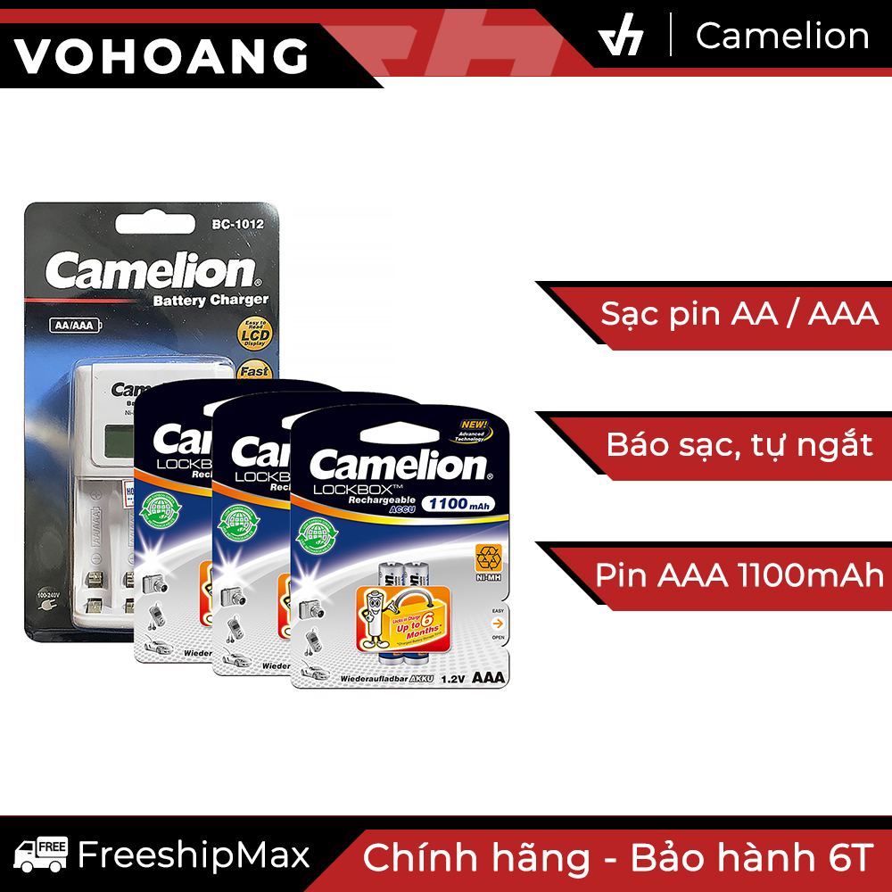 Sạc camelion 1012 kèm 6 pin aaa 1100mah, tự ngắt sạc