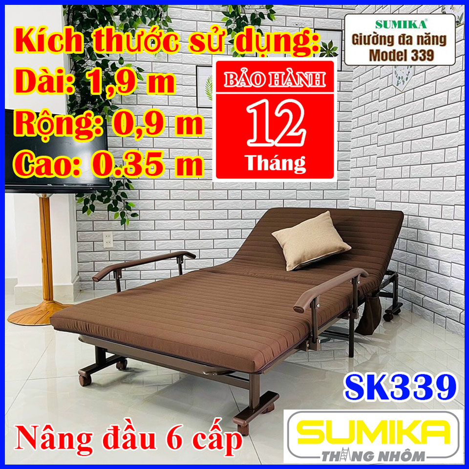 Giường gấp xếp đa năng Sumika SK339 khung  làm từ hợp kim thép sơn tĩnh điện màu nâu rất bóng bẩy và phù hợp với nhiều không gian