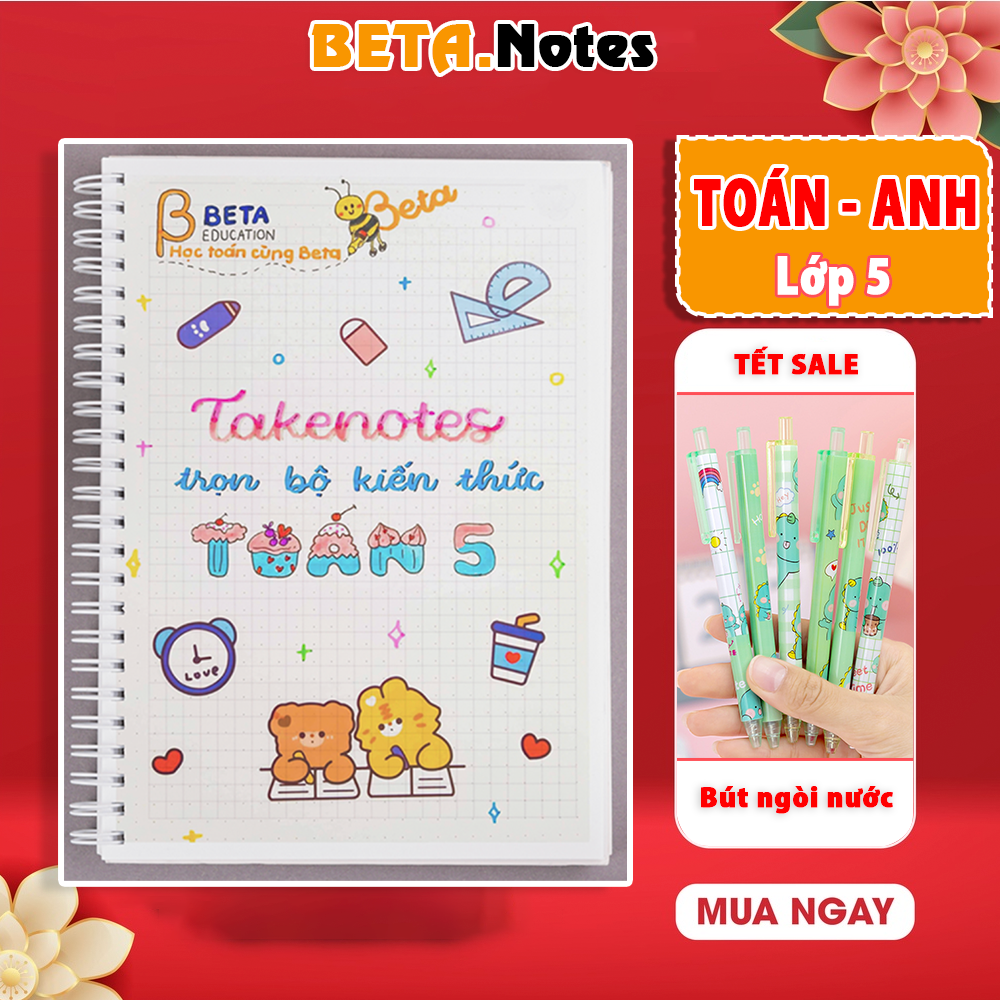 Combo 2 sổ takenote Toán Anh lớp 5, sổ tay ghi chú lò xo khổ a5 hoặc sổ còng sắt đóng binder - takenotes beta