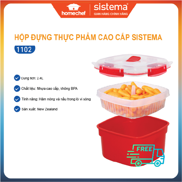 Hộp đựng thực phẩm Sistema 2.4L, nhựa cao cấp không chứa BPA an toàn cho sức khỏe, dùng lò vi sóng, máy rửa bát, sản xuất tại New Zealand - 1102