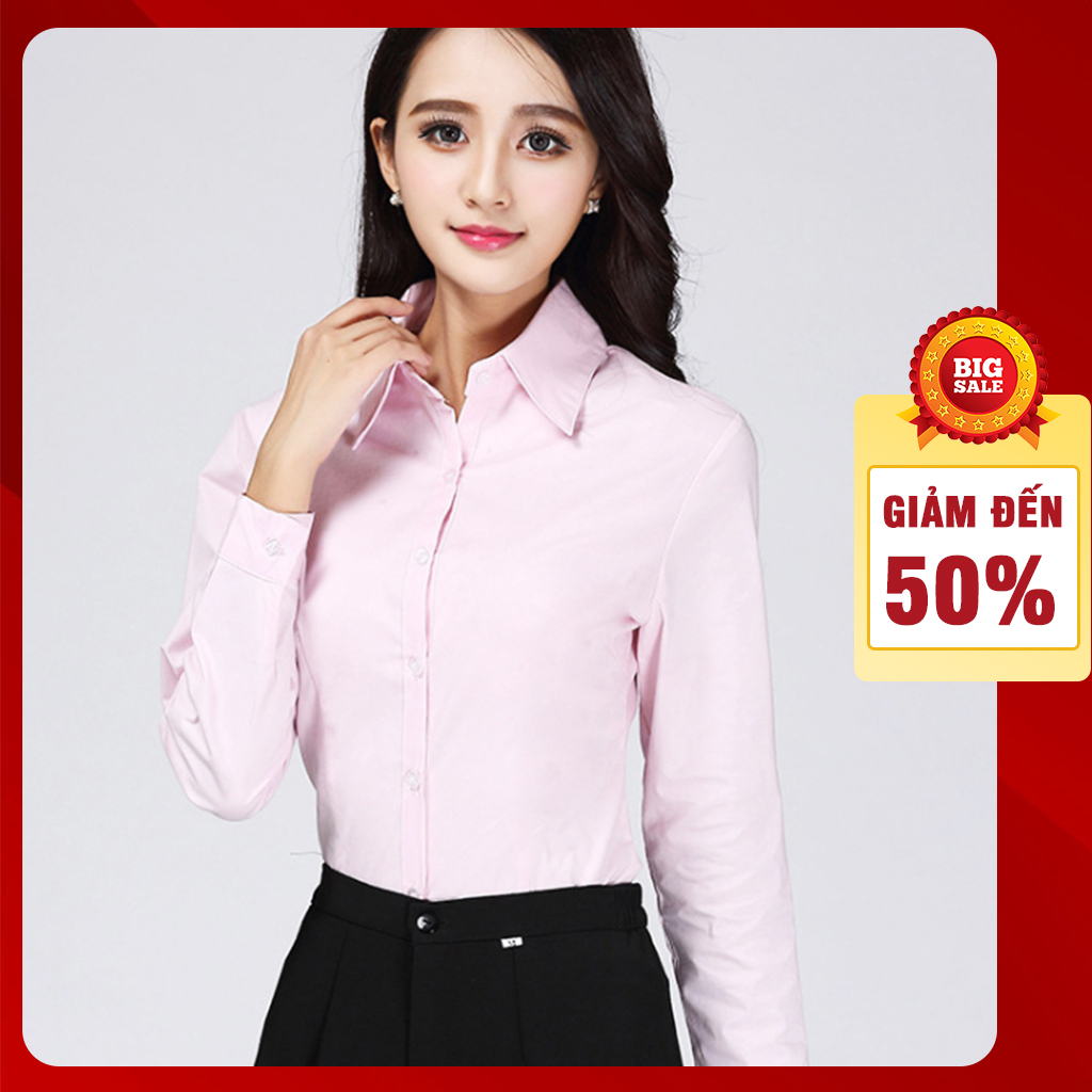 Áo sơ mi kiểu nữ công sở màu hồng phấn thanh lịch sang trọng