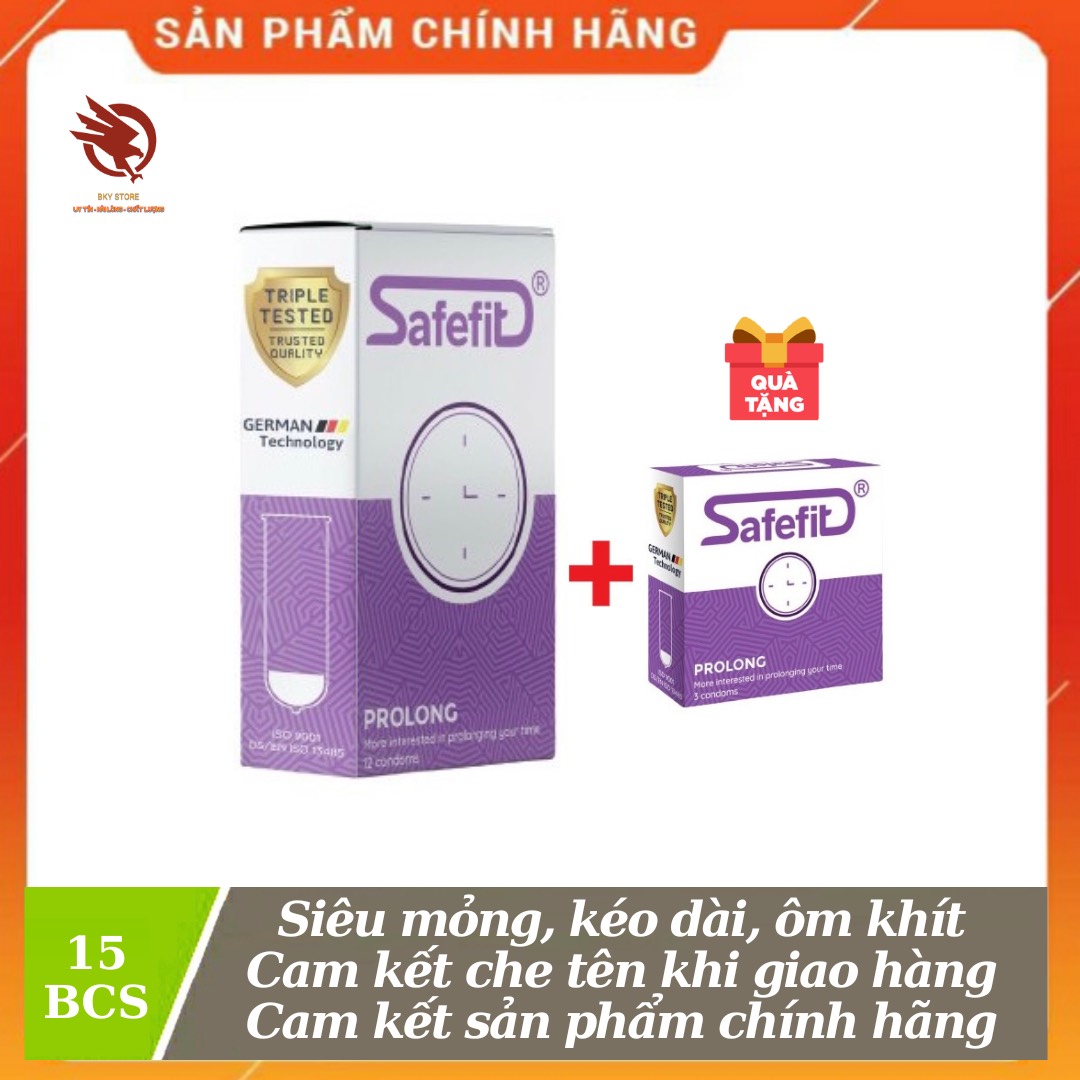 [ MUA TO TẶNG NHỎ ] - Bao cao su SafeFit ProLong, Siêu mỏng, Kéo dài thời gian, ôm khít, chính hãng - 15 cái