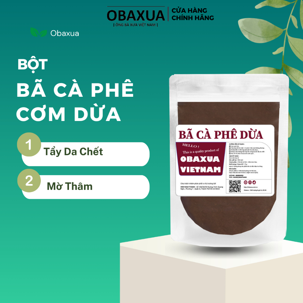 Bã cà phê cơm dừa obaxua - tẩy da chết , mờ thâm .