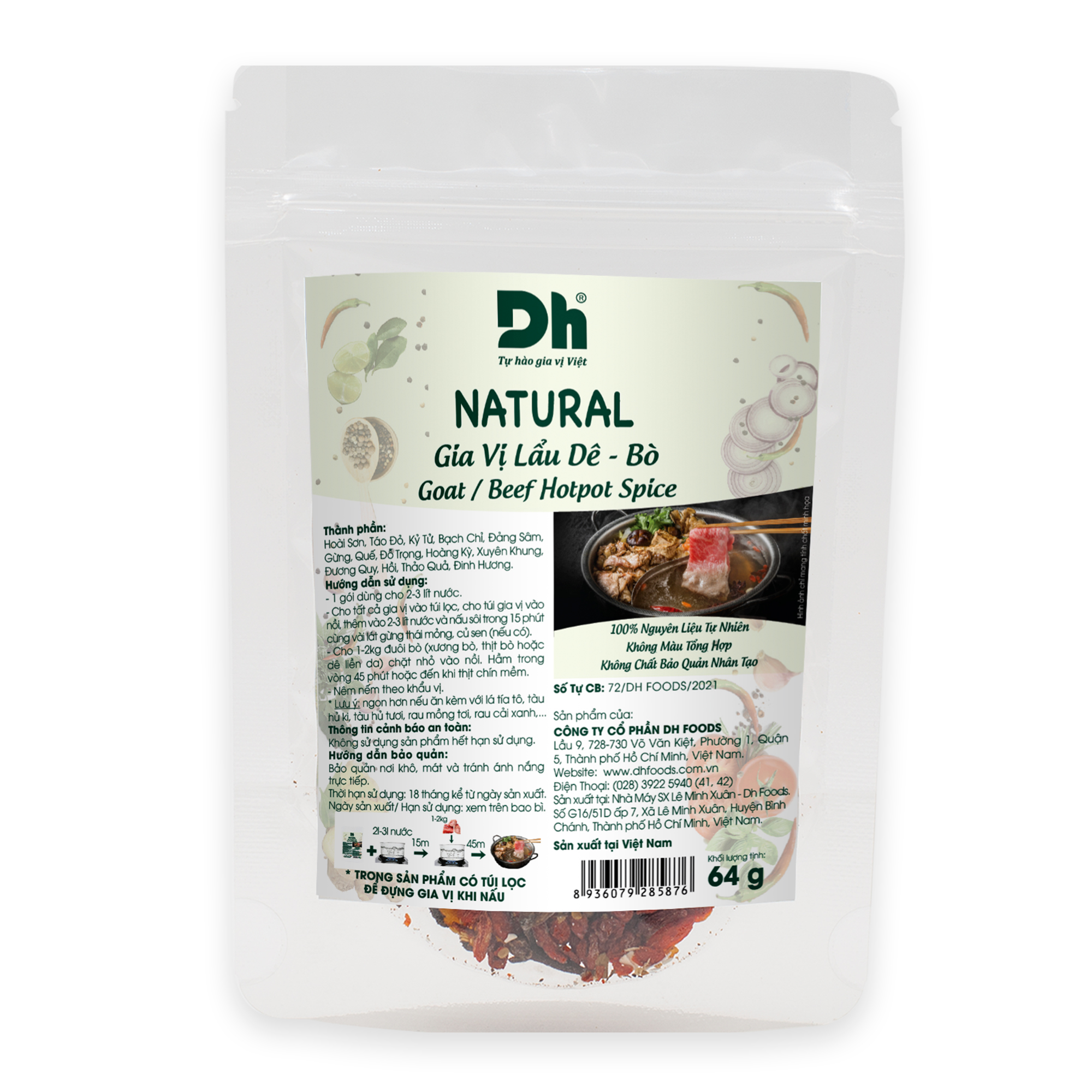 Natural Gia Vị Lẩu Dê - Bò 64gr Dh Foods