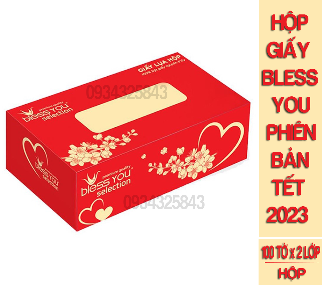 Hộp 100 tờ giấy lua Bless you phiên bản tết - giấy 2 lớp