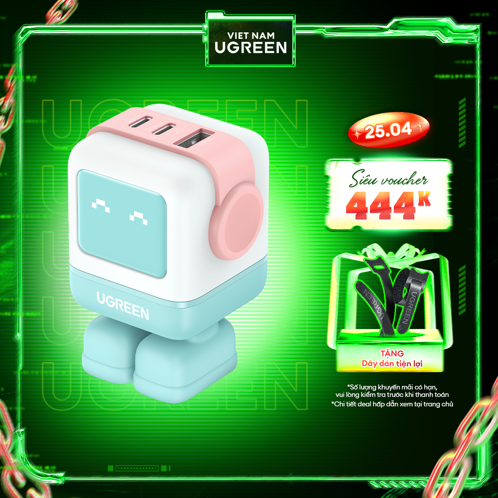 Củ sạc nhanh Robot 65W GaN Ugreen CD244/CD361 | QC 4.0 3.0| Cho iPhone 14 13 12 Pro Max Laptop| Bảo 