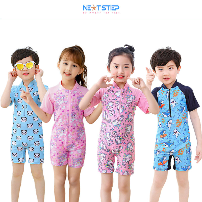 Đồ bơi bé gái đồ bơi bé trai liền thân ngắn tay size từ 14kg đến 30kg