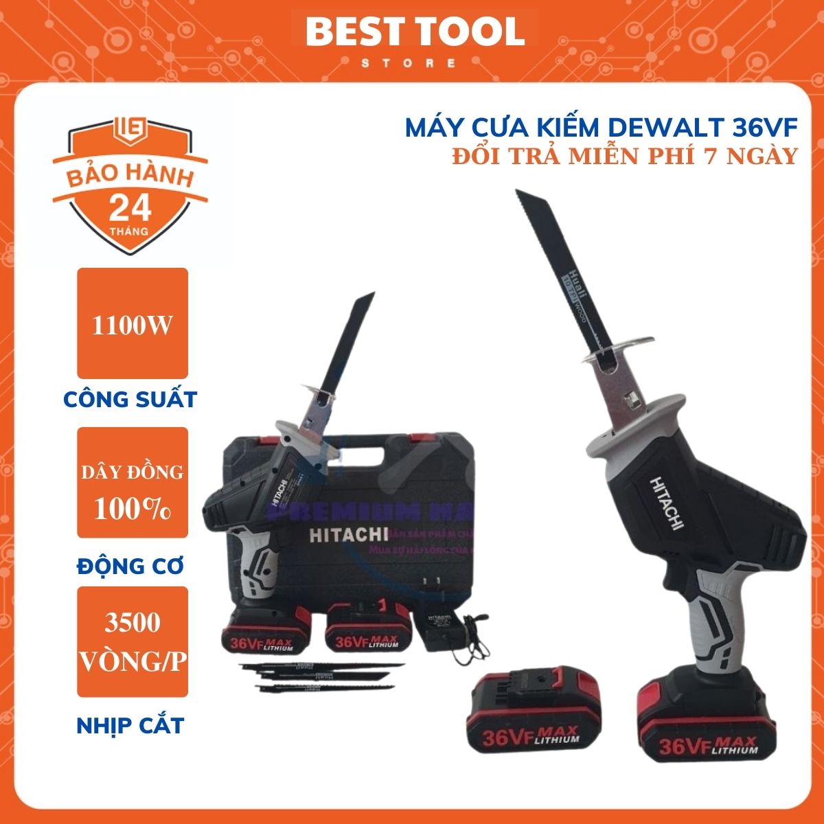 Máy cưa kiếm Hitachi - Máy cưa đa năng Pin Hitachi tặng kèm 4 lưỡi cưa dự phòng