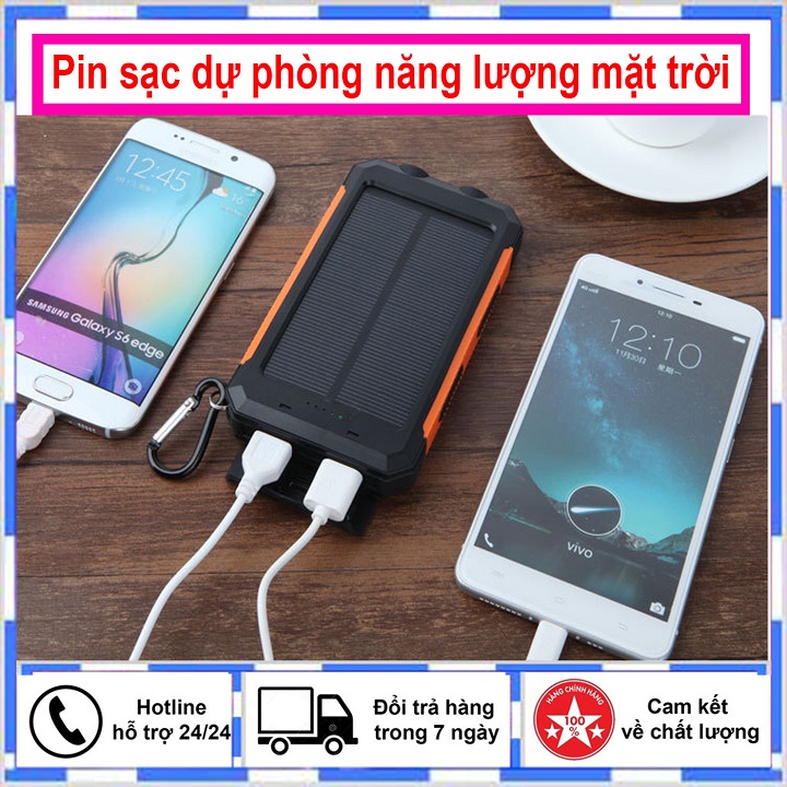 Sạc Dự Phòng Năng Lượng Mặt Trời Đa Năng, Chống Nước, Đèn Pin Kép, La Bàn, Sạc Nhanh 2A, 5.000mAh 10.000mAh 20.000mAh, cục pin sạc dự phòng, cục sạc dự phòng, sạc dự phòng Anker Hoco Samsung Xiaomi iPhone, Powerbank Solar
