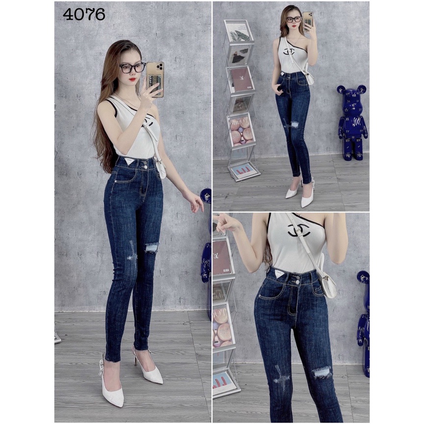Quần Jean Nữ Lưng Cao ôm body đẹp vải co dãn cao cấp, Quần Jean dài nữ rách