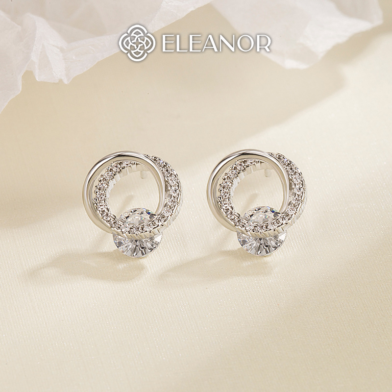 Bông tai nữ tròn chuôi bạc 925 Eleanor Accessories khuyên tai đính đá lấp lánh phụ kiện trang sức 4277