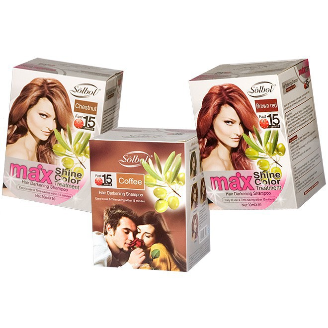 Dầu gội thảo dược nhuộm tóc SOLBOL max shine color ( HỘP 10 GÓI)