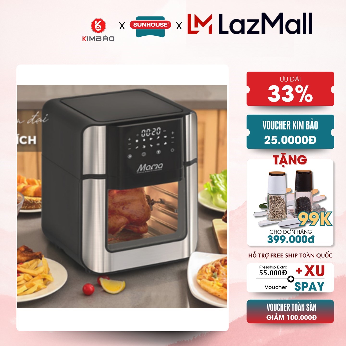 Nồi chiên không dầu 15l sunhouse mama shd4088,công suất 1700w, chiên nướng lượng lớn thức ăn một cách nhanh chóng