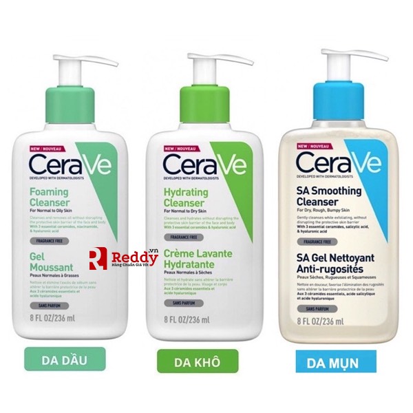Sữa Rửa Mặt Cerave Foaming Facial Cleanser, Cerave SA, Cerave Hydrating cho da dầu mụn nhạy cảm 236ML