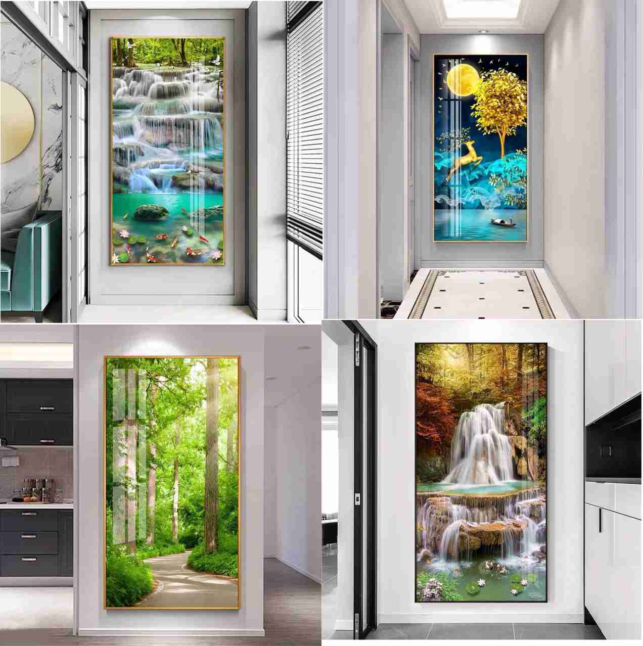 Bộ Tranh Treo Tường Phong cảnh Thiên Nhiên Tráng Gương cao cấp. Tặng Kèm ĐInh Treo Không Cần KHoan Tường