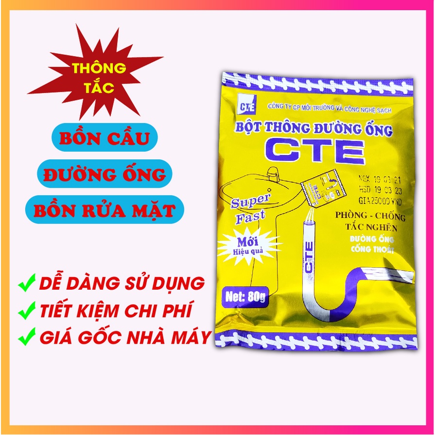 Bột thông cống cực mạnh cte, thông tắc bồn cầu, đường ống, bồn rửa mặt, giá gốc nhà máy