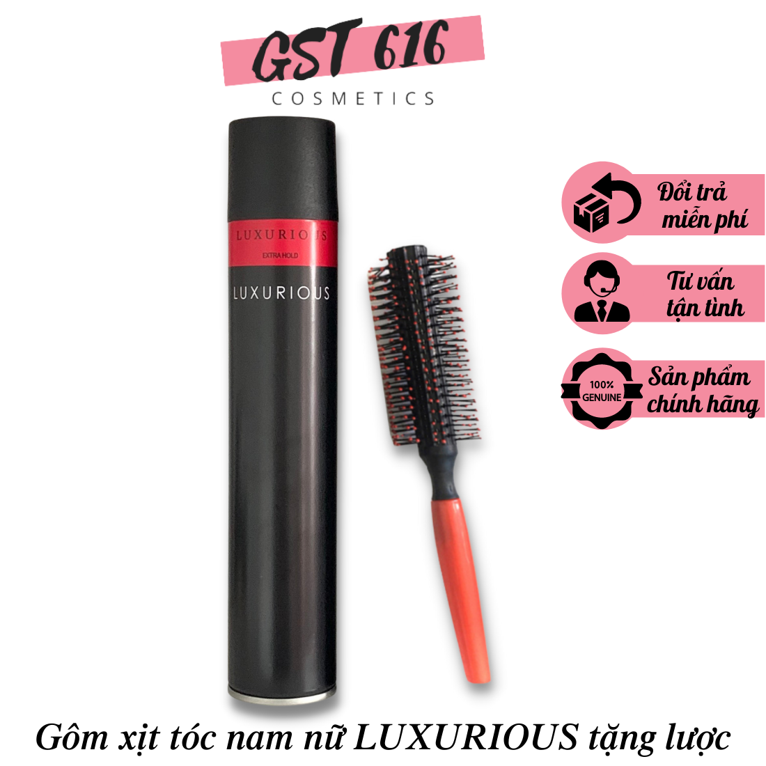 Gôm xịt tóc tạo kiểu giữ nếp nam nữ chính hãng giá rẻ Luxurious 420ml tặng lược tròn
