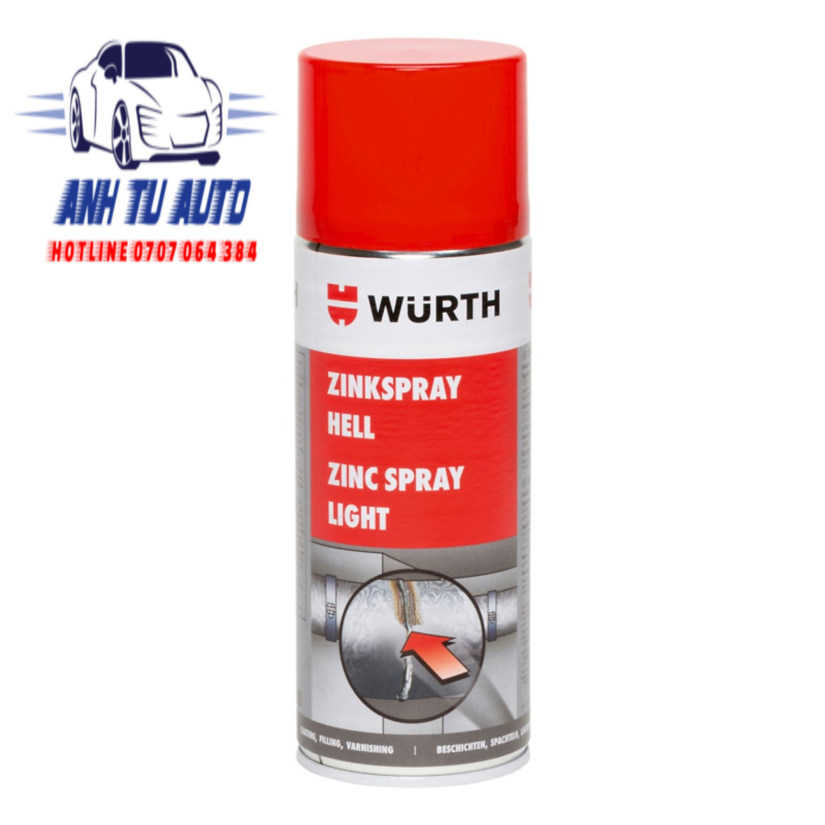 Sơn mạ kẽm chống rỉ chịu nhiệt Wurth Zinc Spray 400ML