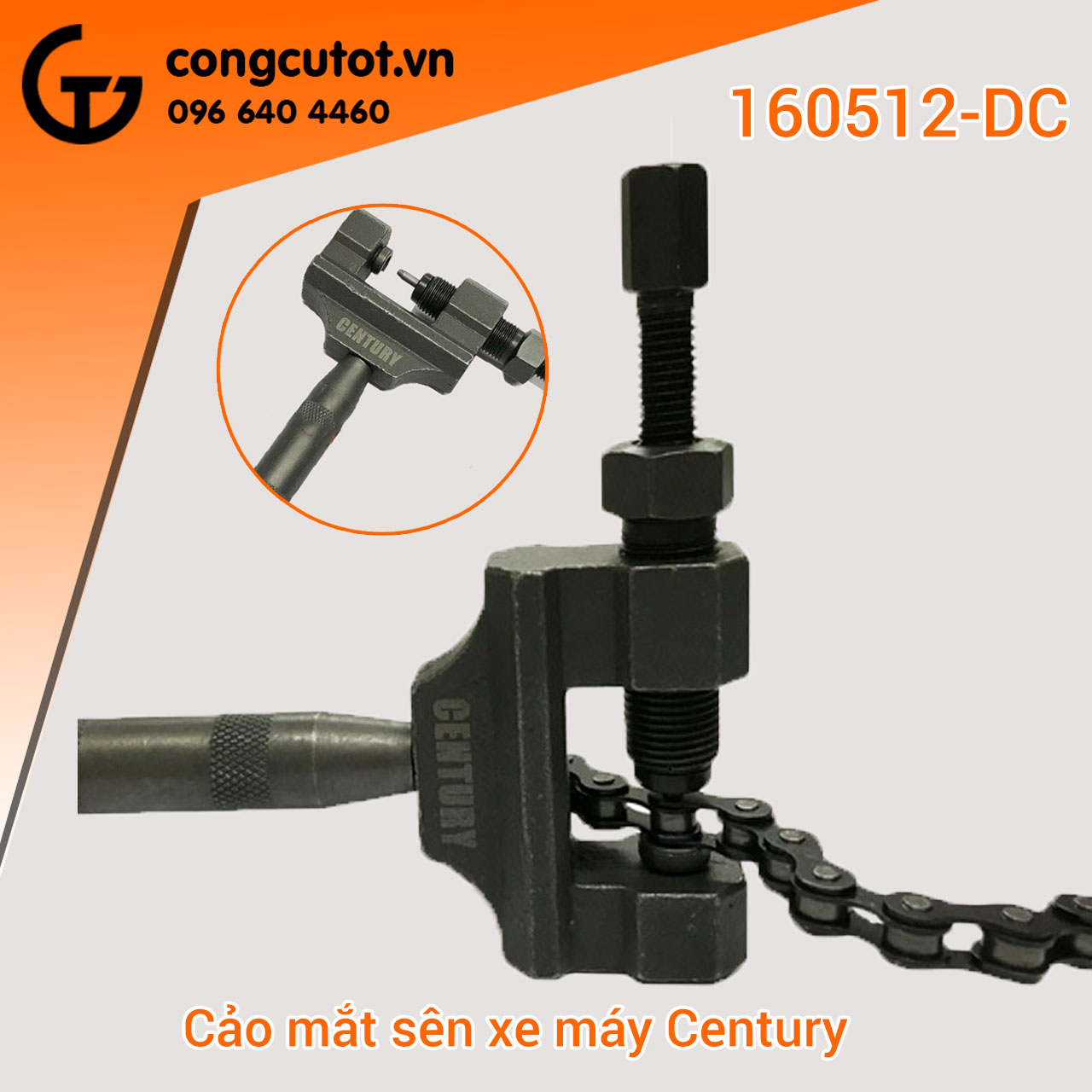 VAM ĐỘT XÍCH CAO CẤP CENTURY 160512-DC - Sử dụng cho hầu hết các loại xích xe gắn máy thông dụng, tiện lợi và dễ dàng. Chất liệu thép cao cấp chống gỉ sét, độ bền cao.