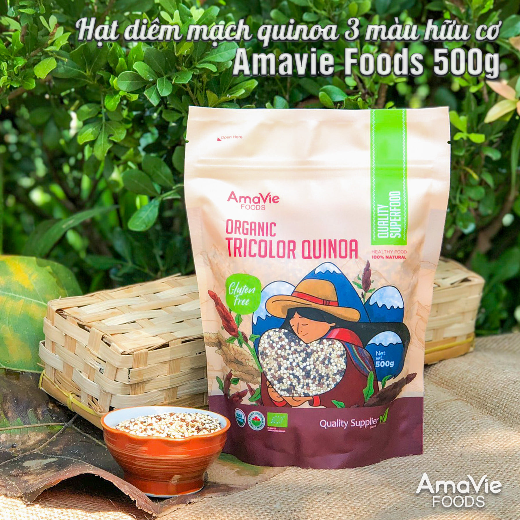 Hạt diêm mạch quinoa 3 màu hữu cơ Amavie Foods 500g