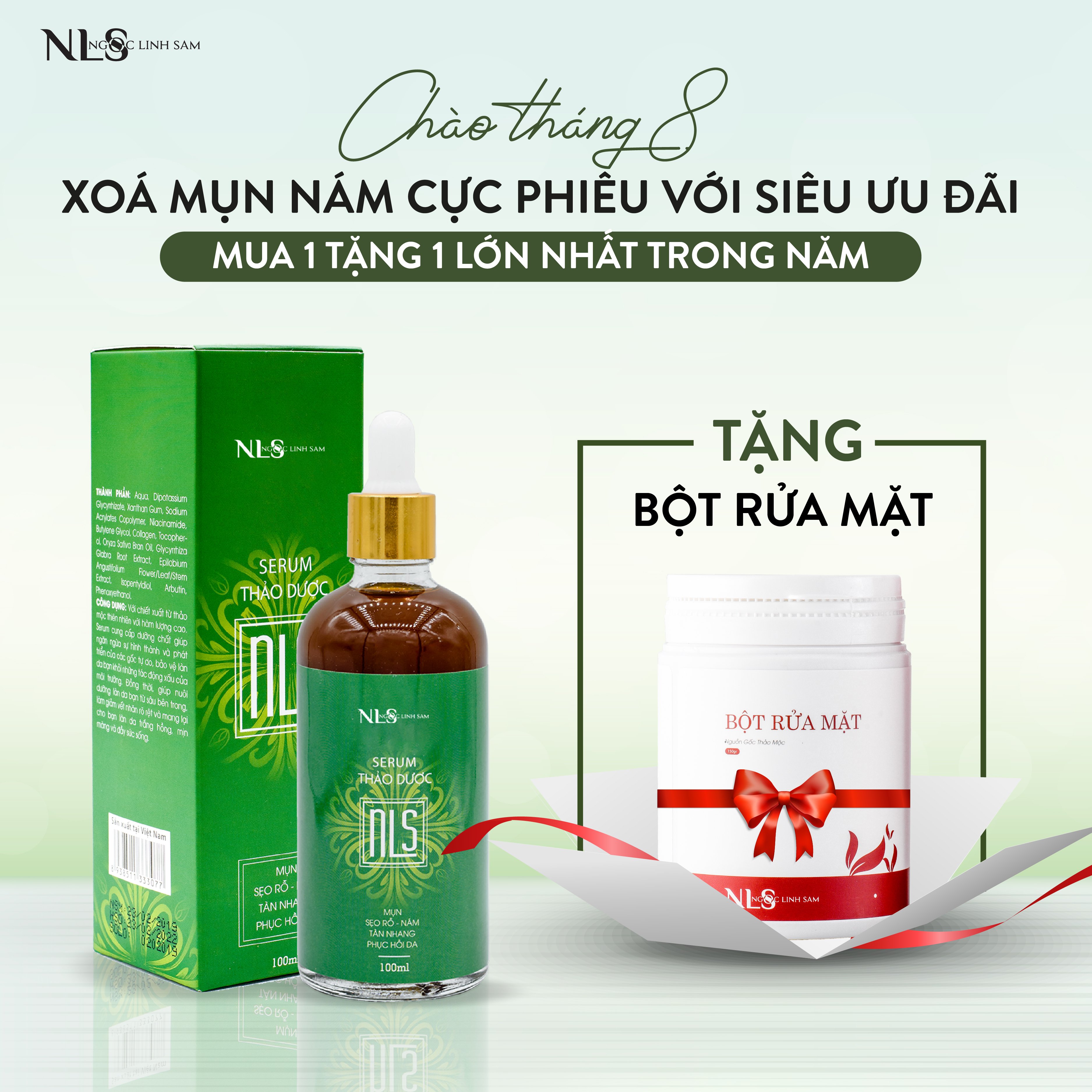 Serum tái tạo Ngọc Linh Sâm - Tặng kèm Bột Rửa Mặt Ngọc Linh Sâm sạch mụn, nám tàn nhang sẹo rỗ