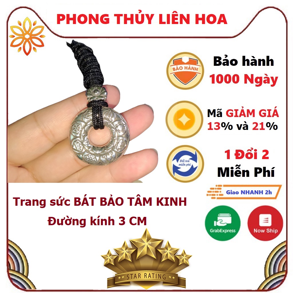 Bát Bảo Tâm Kinh - Mặt trang sức phong thủy kết hợp giữa Bát Bảo với Bát Nhã Tâm Kinh giúp chiêu tài, giàu có, bình an