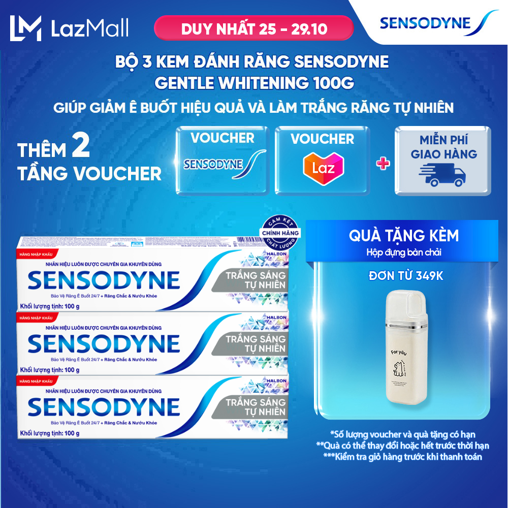 Bộ 3 Kem đánh răng SENSODYNE Gentle Whitening 100g giúp giảm ê buốt hiệu quả và làm trắng răng tự nhiên