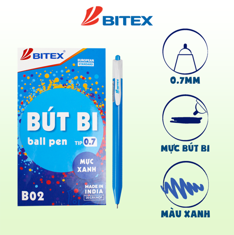 Bút bi bitex mực xanh / đỏ / đen b02 ngòi 0.7mm