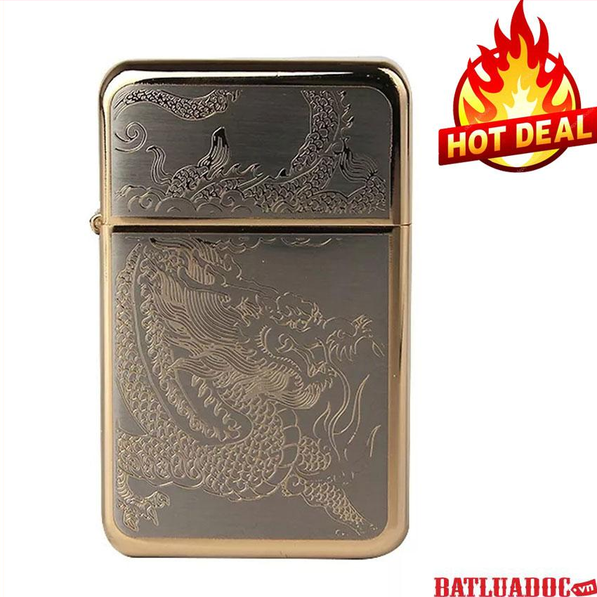 Hộp quẹt bật lửa xăng đá chief cf003-15 khắc hình rồng dùng xăng cao cấp