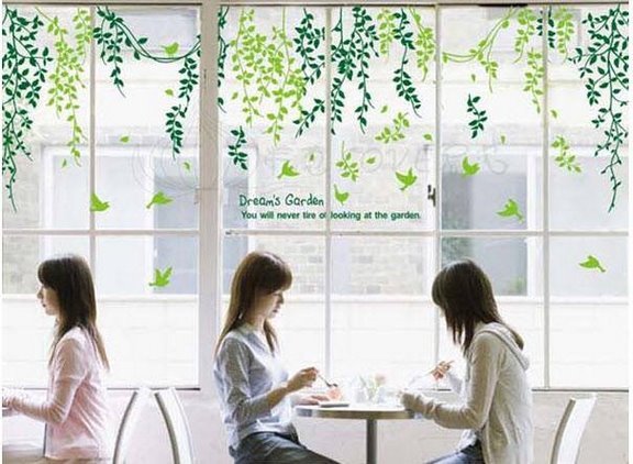 Decal dán tường dây leo xanh lá có keo sẵn PK166