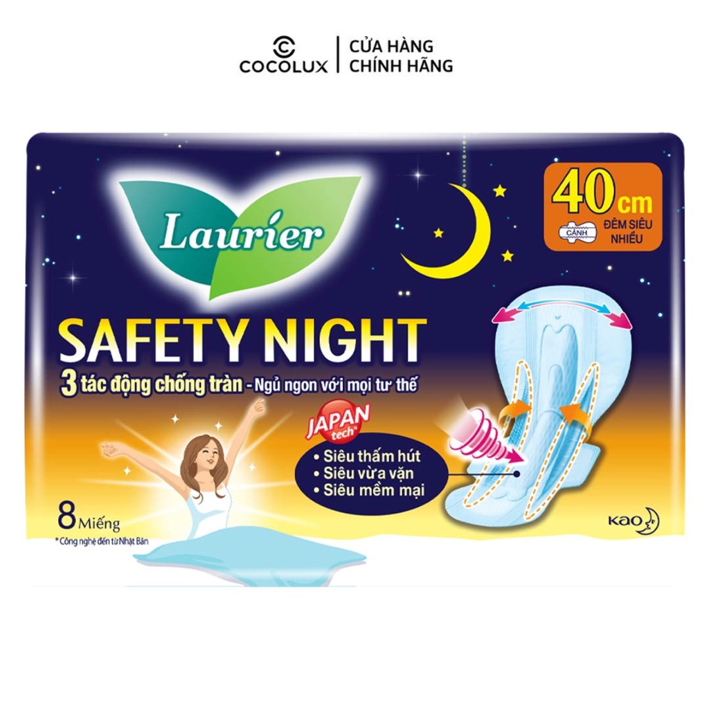 Băng Vệ Sinh Laurier Safety Night Ban Đêm 40cm 4 Miếng Cocoshop