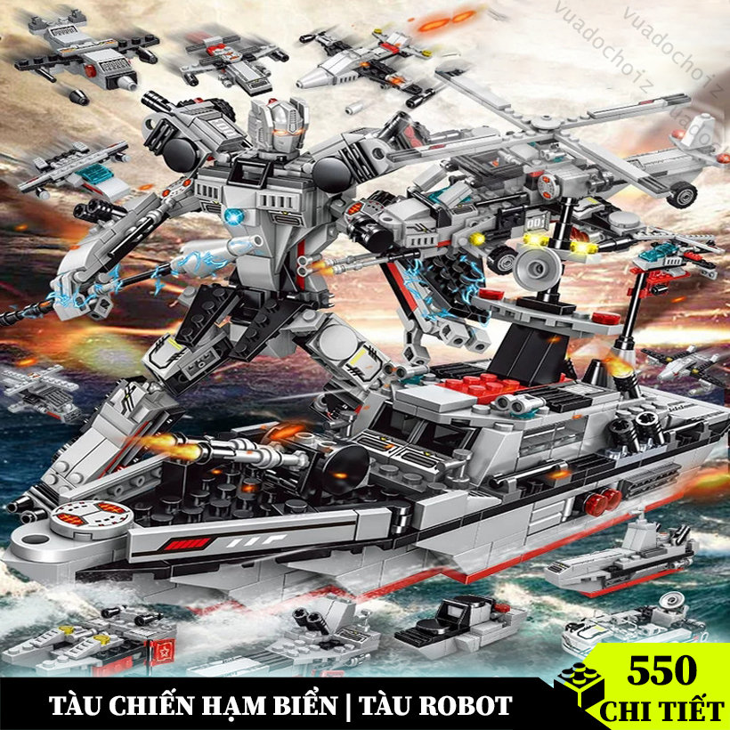 Bộ đồ chơi lắp ráp Tàu chiến 550CT, mô hình lắp ráp Robot, Máy Bay quân sự