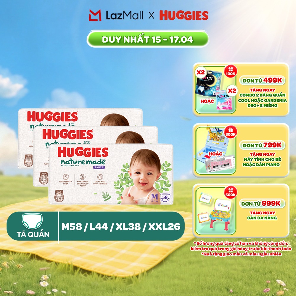 Combo 3 Tã/Bỉm quần Huggies NatureMade L44/XL38/XXL26/XXXL28