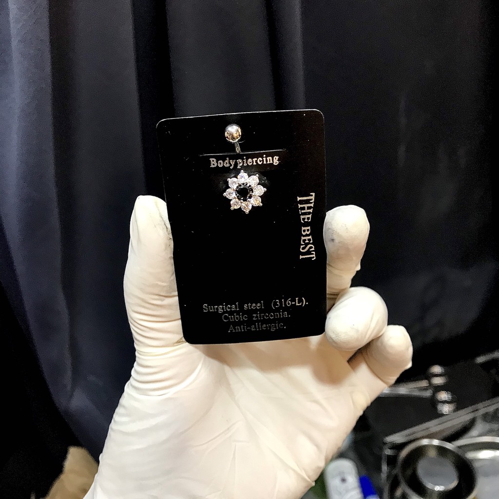 Khuyên rốn hoa đá nụ đá đen cá tính / ko han gỉ - xuân shop chuyên khuyên nhập thái