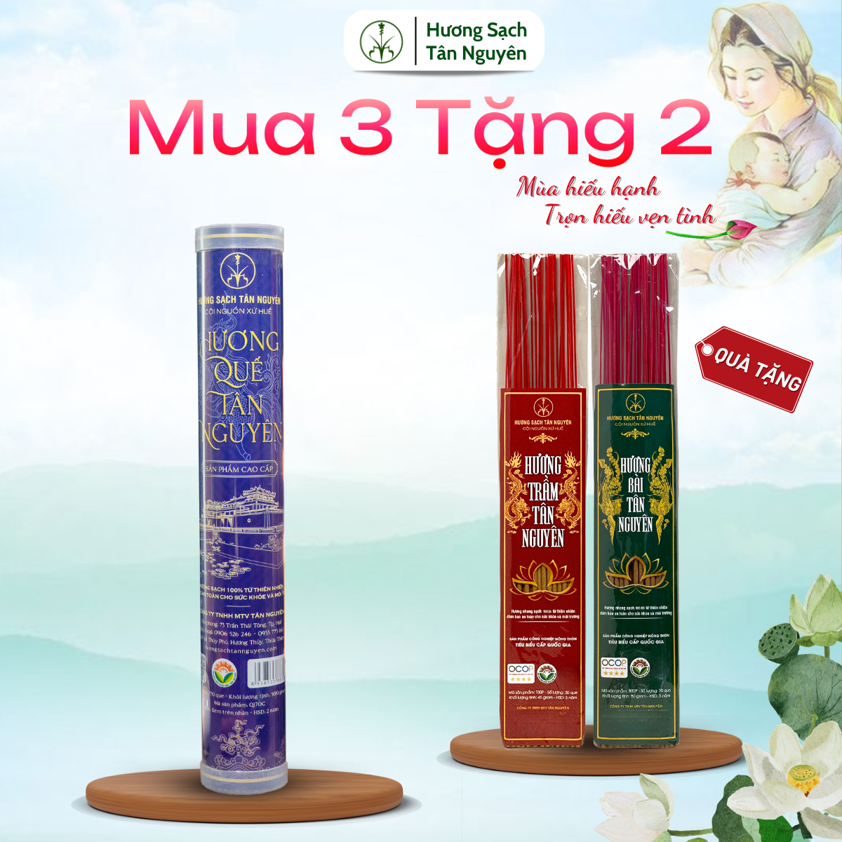 Nhang quế Tân Nguyên, hương quế, quế cây 100% tự nhiên, ống 175-185 que, Hương Sạch Tân Nguyên