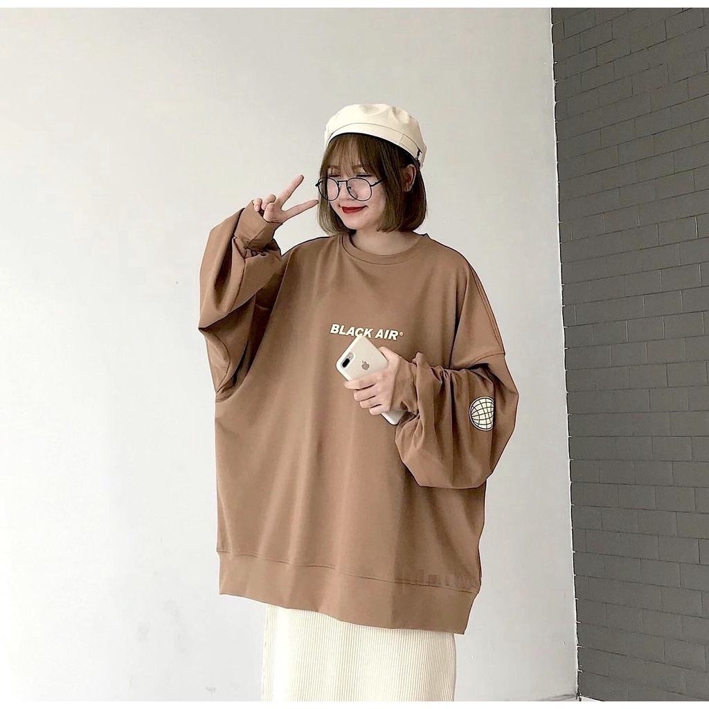 Áo Nỉ Dáng Suông Oversize Black Air - Áo hoodie dài tay bồng màu nâu cá tính trẻ trung họa tiết chữ cái Ulzzang