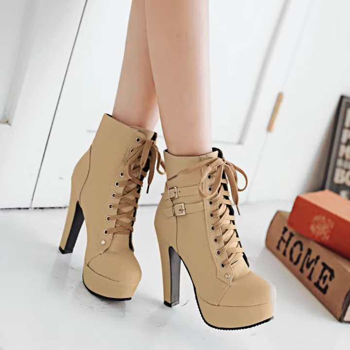 Boots cổ ngắn gót vuông 12cm pb655-4022