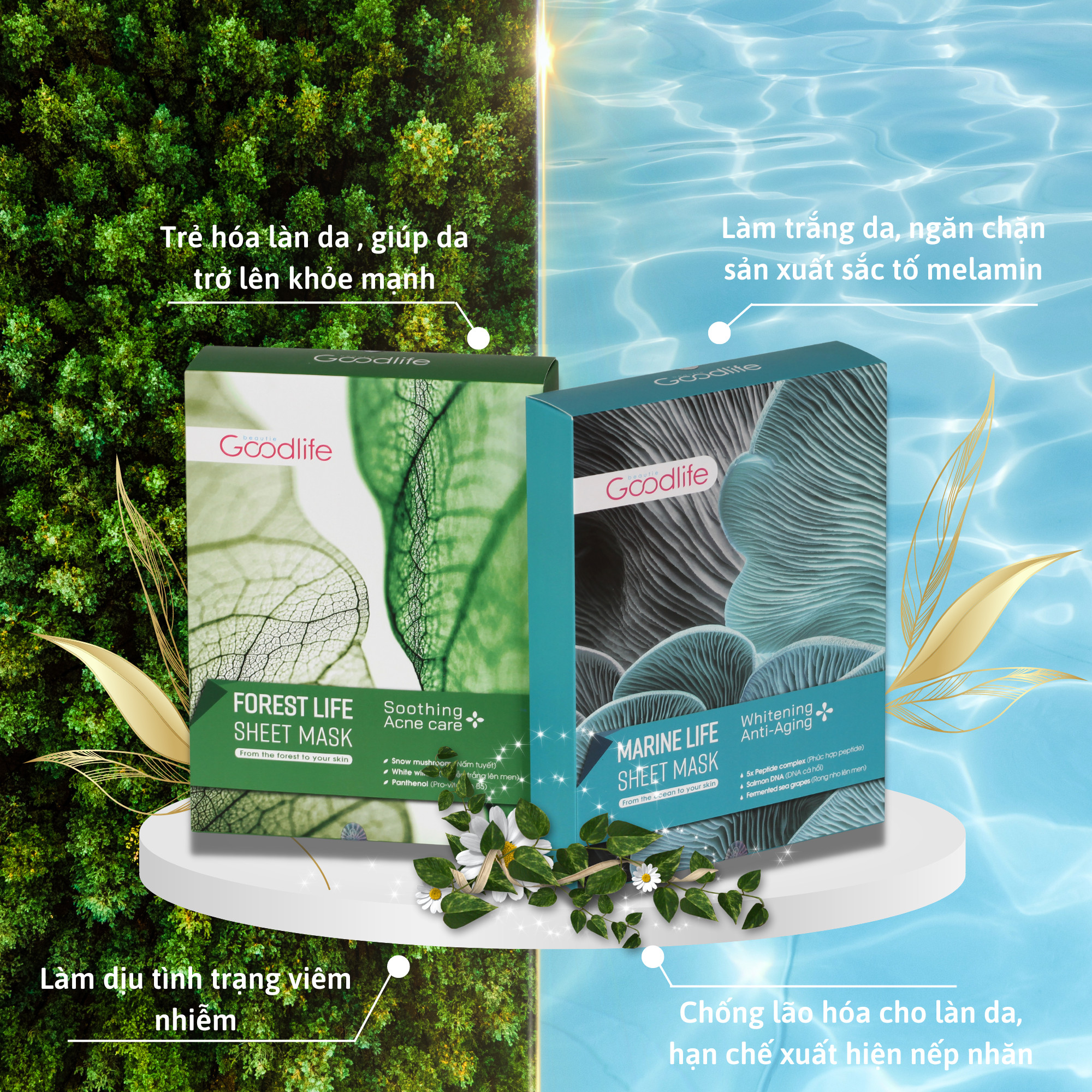 COMBO Mặt nạ dưỡng ẩm Goodlife Forest Life Sheet Mask & Marine Life Sheet Mask