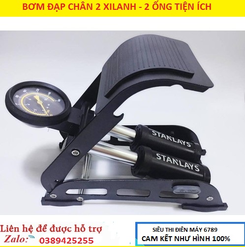 Bơm xe, Bơm đạp chân 2 xi lanh Stanlays , 2 ống bơm oto, xe máy, xe đạp tiện ích mạng theo đi du lịch