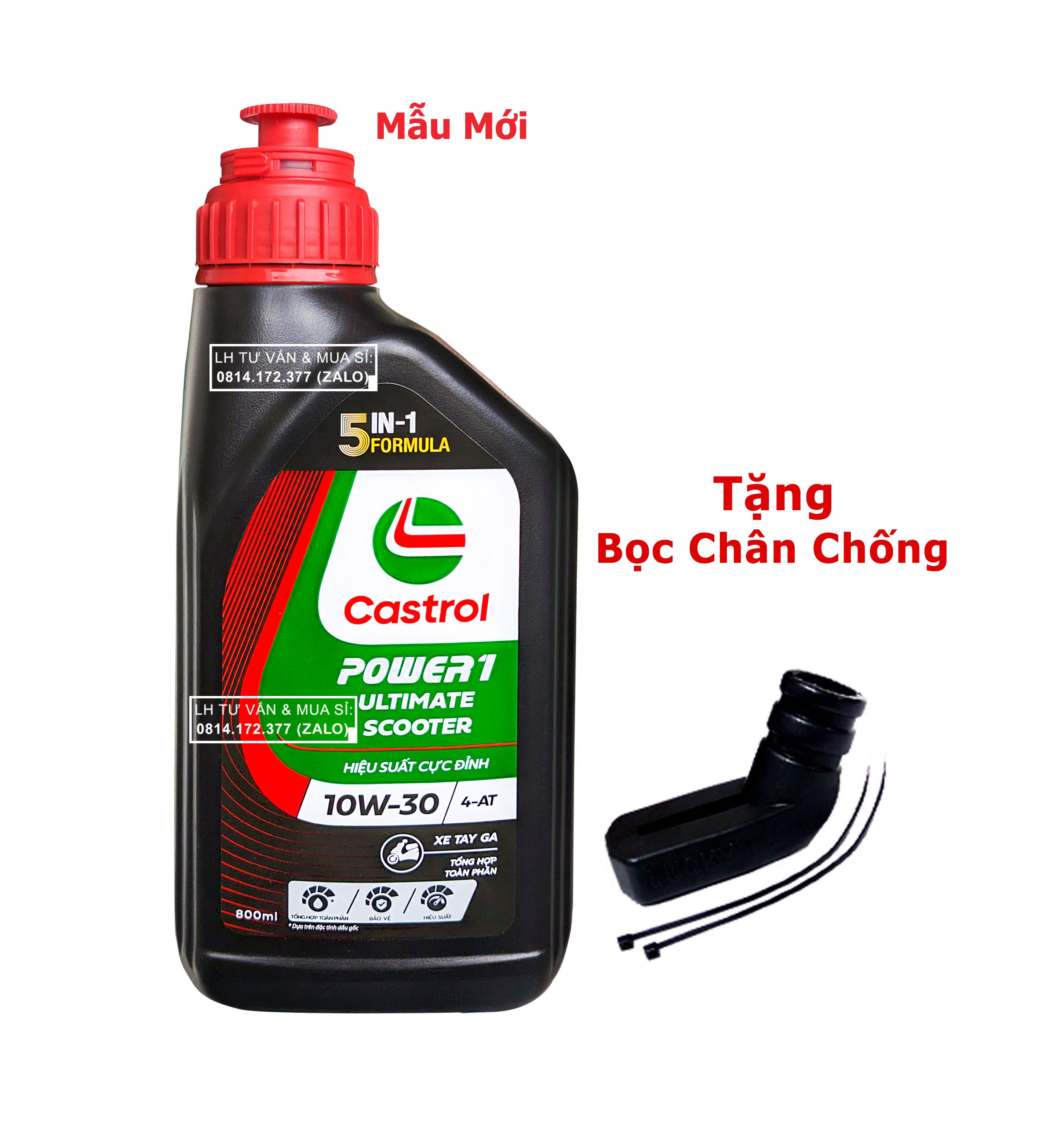 Dầu nhớt tổng hợp tay ga Castrol Power-1 Ultimate 10w30 ( 0.8L) + Tặng Bọc Chân Chống Xe Máy
