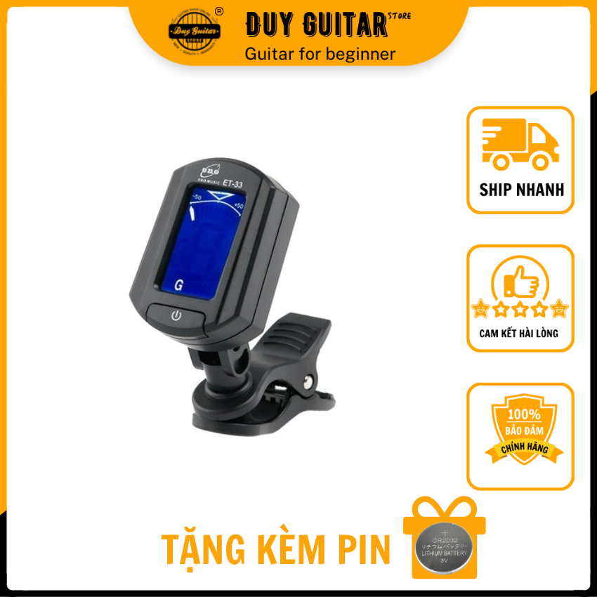 Máy lên dây đàn guitar ENO MUSIC ET-33 Tuner Yamama YM-06 mua máy chỉnh dây đàn tặng kèm 1 pin 3V - (IC) điện tử độ chính xác cao - Duy Guitar Store