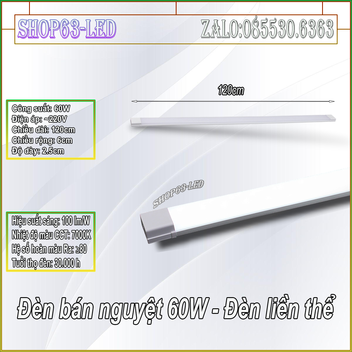 Đèn bán nguyệt 60W công nghệ thép định hình - đèn led tuýp liền thể (công nghệ led cao áp với ánh sáng trắng siêu sáng phù hợp với mọi không gian)