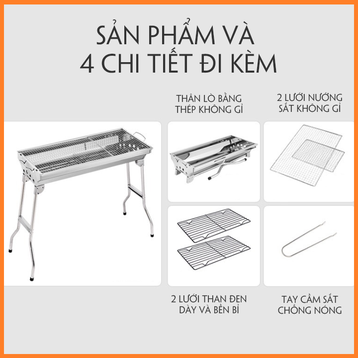 Bếp Nướng Than Hoa Gấp Gọn, Chất Liệu Thép Không Gỉ Cao Cấp
